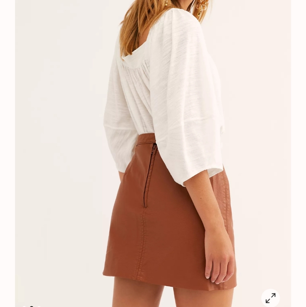 New. free people Cognac faux leather midnight magic mini skirt - Picture 2 of 4